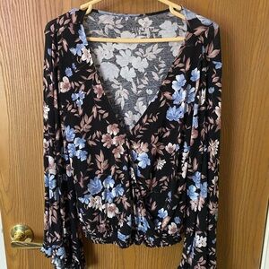 American Eagle Outfitters Floral Blouse - Black and Blue